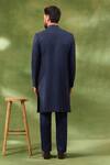 Shop Spring Break Navy Silk, Cotton Satin Embroidery Sherwani Set at Aza Fashions Shop_Spring Break_Navy Silk, Cotton Satin Embroidery Sherwani Set_at_Aza_Fashions
