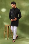 Buy_Spring Break_Black Silk, Cotton Embroidery Geometric Kurta Set _Online_at_Aza_Fashions