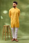 Buy_Spring Break_Mustard Silk, Cotton Embroidery Border Kurta Set _at_Aza_Fashions