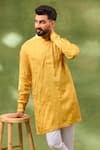 Spring Break_Mustard Silk, Cotton Embroidery Border Kurta Set _Online_at_Aza_Fashions