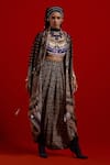 Buy_Aseem Kapoor_Gray Silk Beads, Tassels Open Neck Ritu Midi Kaftan Jacket _at_Aza_Fashions