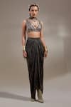 Aseem Kapoor_Gray Silk Beads, Tassels, Embroidery V-neck Haya V Blouse _Online_at_Aza_Fashions