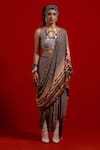 Aseem Kapoor_Gray Crepe Sequins, Beads, Tassels Sweetheart Sadhvi Draped Saree With Blouse _Online_at_Aza_Fashions