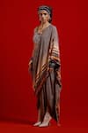 Aseem Kapoor_Gray Crepe Sequins, Beads, Tassels Sweetheart Sadhvi Draped Saree With Blouse _at_Aza_Fashions