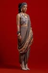 Buy_Aseem Kapoor_Gray Crepe Sequins, Beads, Tassels Sweetheart Sadhvi Draped Saree With Blouse 