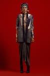 Aseem Kapoor Gray Satin Embroidery, Beads, Tassels Open Neck, Dhana Jacket And Skirt Set at Aza Fashions Aseem Kapoor_Gray Satin Embroidery, Beads, Tassels Open Neck, Dhana Jacket And Skirt Set _at_Aza_Fashions
