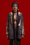 Shop Aseem Kapoor Gray Satin Embroidery, Beads, Tassels Open Neck, Dhana Jacket And Skirt Set Shop_Aseem Kapoor_Gray Satin Embroidery, Beads, Tassels Open Neck, Dhana Jacket And Skirt Set