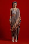 Buy_Aseem Kapoor_Gray Beads, Embroidery, Tassels V-neck Haya Sleeveless Blouse _Online_at_Aza_Fashions