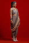 Aseem Kapoor_Gray Beads, Embroidery, Tassels V-neck Haya Sleeveless Blouse _at_Aza_Fashions