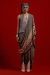 Buy_Aseem Kapoor_Gray Crepe Embroidery, Beads, Tassels Sadhvi Print Draped Saree _at_Aza_Fashions
