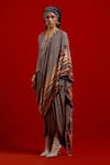 Aseem Kapoor_Gray Crepe Embroidery, Beads, Tassels Sadhvi Print Draped Saree _Online_at_Aza_Fashions