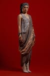 Buy_Aseem Kapoor_Gray Crepe Embroidery, Beads, Tassels Sadhvi Print Draped Saree _Online_at_Aza_Fashions