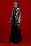 Aseem Kapoor_Gray Satin, Crepe, Silk Embroidery, Beads Open Neck, Dhana Jacket And Trouser Set _Online_at_Aza_Fashions