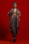 Buy_Aseem Kapoor_Gray Silk, Crinkle, Satin Embroidery, Tassels, Ritu Kaftan Jacket And Skirt Set _at_Aza_Fashions