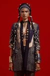 Shop_Aseem Kapoor_Gray Satin Embroidery, Beads, Tassels Open Neck, Dhana Jacket And Trouser Set _Online_at_Aza_Fashions
