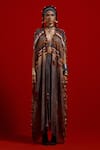 Aseem Kapoor_Gray Silk, Crinkle, Satin Embroidery, Tassels, Ritu Kaftan Jacket And Skirt Set _Online_at_Aza_Fashions