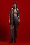 Buy_Aseem Kapoor_Gray Satin Embroidery, Beads, Tassels Open Neck, Dhana Jacket And Trouser Set 