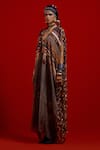 Buy_Aseem Kapoor_Gray Silk, Crinkle, Satin Embroidery, Tassels, Ritu Kaftan Jacket And Skirt Set _Online_at_Aza_Fashions