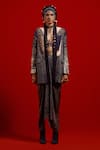 Aseem Kapoor_Gray Satin Embroidery, Beads, Tassels V-neck Open Dhana Printed Jacket _Online_at_Aza_Fashions