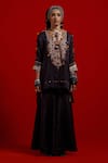 Aseem Kapoor_Black Silk Embroidery, Beads, Tassels, Fringe Mitra Short Kurta Sharara Set _Online_at_Aza_Fashions