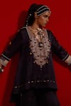 Aseem Kapoor_Black Silk Embroidery, Beads, Tassels, Piping Mitra Short Kurta And Sharara Set _at_Aza_Fashions