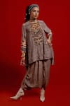 Buy_Aseem Kapoor_Gray Crepe Embroidery, Beads, Tassels Mitra Short Kurta And Draped Trouser Set _at_Aza_Fashions