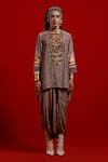 Aseem Kapoor_Gray Crepe Embroidery, Beads, Tassels Mitra Short Kurta And Draped Trouser Set _Online_at_Aza_Fashions