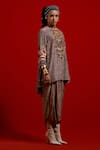 Shop_Aseem Kapoor_Gray Crepe Embroidery, Beads, Tassels Mitra Short Kurta And Draped Trouser Set _Online_at_Aza_Fashions