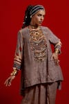 Aseem Kapoor_Gray Crepe Embroidery, Beads, Tassels Mitra Short Kurta And Draped Trouser Set _at_Aza_Fashions