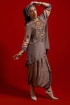 Buy_Aseem Kapoor_Gray Crepe Embroidery, Beads, Tassels Mitra Short Kurta And Draped Trouser Set 