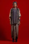 Aseem Kapoor_Gray Crepe Embroidery Collared, Button-down Neck Mandala Shirt And Pant Set _Online_at_Aza_Fashions