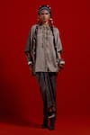 Buy_Aseem Kapoor_Gray Silk, Satin Embroidery, Ruffles Collared Mandala Shirt And Draped Skirt Set _at_Aza_Fashions