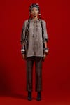 Aseem Kapoor_Gray Silk, Satin Embroidery Collared Mandala Textured Shirt And Pant Set _Online_at_Aza_Fashions