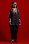 Aseem Kapoor_Black Silk Embroidery Collared Mandala Shirt And Draped Skirt Set _at_Aza_Fashions