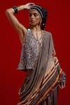 Shop_Aseem Kapoor_Gray Crinkle, Satin, Crepe Beads, Sequins Sadhvi Print Draped Saree With Top _Online_at_Aza_Fashions