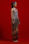 Buy_Aseem Kapoor_Gray Crinkle, Silk, Satin Embroidery, Beads, Tassels Haya Top And Skirt Set _Online_at_Aza_Fashions