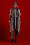 Aseem Kapoor_Gray Crepe, Satin Embroidery, Beads, Tassels Ritu Kaftan Tunic And Trouser Set _Online_at_Aza_Fashions