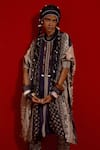 Buy_Aseem Kapoor_Gray Crepe, Satin Embroidery, Beads, Tassels Ritu Kaftan Tunic And Trouser Set 