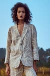 Linen Bloom_Beige Linen Printed Blazer With Pant _Online_at_Aza_Fashions