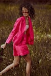 Shop_Linen Bloom_Pink Linen Fuschia Short Blazer _at_Aza_Fashions