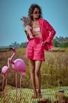 Buy_Linen Bloom_Pink Linen Fuschia Short Blazer _at_Aza_Fashions
