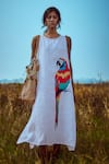 Buy Linen Bloom White Linen Embroidery Round Neck Macaw Dress at Aza Fashions Buy_Linen Bloom_White Linen Embroidery Round Neck Macaw Dress _at_Aza_Fashions