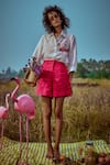 Buy_Linen Bloom_White Linen Embroidery Collared Flamingo Shirt _at_Aza_Fashions