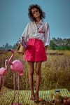 Buy_Linen Bloom_Fuchsia Linen Shorts _at_Aza_Fashions