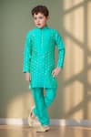 Buy_Petite Pomme_Green Chanderi, Crepe Zari Pintuck Butta Kurta Set _at_Aza_Fashions