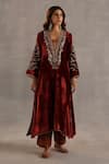 Buy_Begum_Maroon Velvet, Tissue Gota Patti, Zari, Sequins, Minar Kurta Pant Set _at_Aza_Fashions