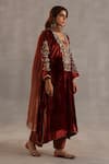 Begum_Maroon Velvet, Tissue Gota Patti, Zari, Sequins, Minar Kurta Pant Set _Online_at_Aza_Fashions