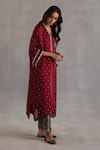 Begum_Red Satin, Tissue, Brocade, Silk Gota Patti, Chakra Phiran Kurta And Pant Set _Online_at_Aza_Fashions