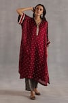 Shop_Begum_Red Satin, Tissue, Brocade, Silk Gota Patti, Chakra Phiran Kurta And Pant Set _Online_at_Aza_Fashions