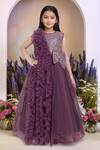 Buy_Petite Pomme_Wine Net Designer Embellished Gown_at_Aza_Fashions